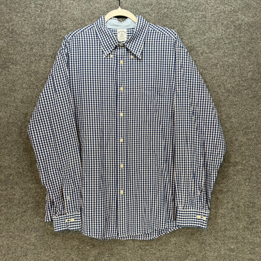 Brooks Brothers Button Up Shirt Men XL Blue Gingham Check Regent Cotton Classic
